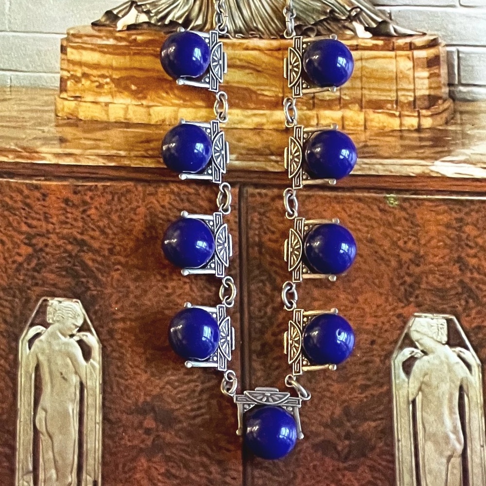 ART DECO PERIOD, CZECH GLASS STERLING SILVER NECKLACE